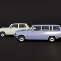 Vintage Two Cars With Light Green Sedan And Purple Wagon Design