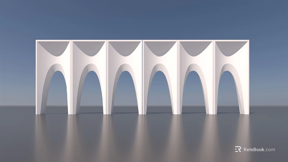 Elegant Modern White Architectural Arches Against Blue Sky With Reflection 3d model 
