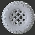 Off Road Tire With Deep Tread Pattern And Metallic Multi Spoke Wheel Rim