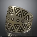 Intricate Metallic Bangle With Geometric Triangular And Circular Hollow Patterns