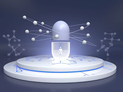 Capsule Shaped Commercial Equipment With Molecular Structures And Orbital Spheres On Tech Platform 3d model