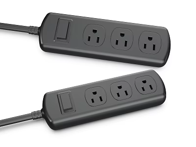 Two Black Power Strips With Switches And Three Outlets Each For Home Use 3d model