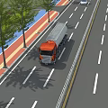 Urban Road Infrastructure Featuring Multiple Lanes Vehicles Green Belts And Colored Sidewalks