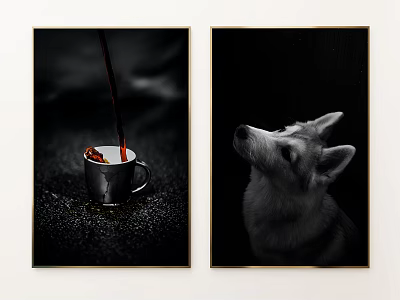 Stylish Black and White Dog Looking Up Animal Painting Artwork for Home Wall Decor 3d model