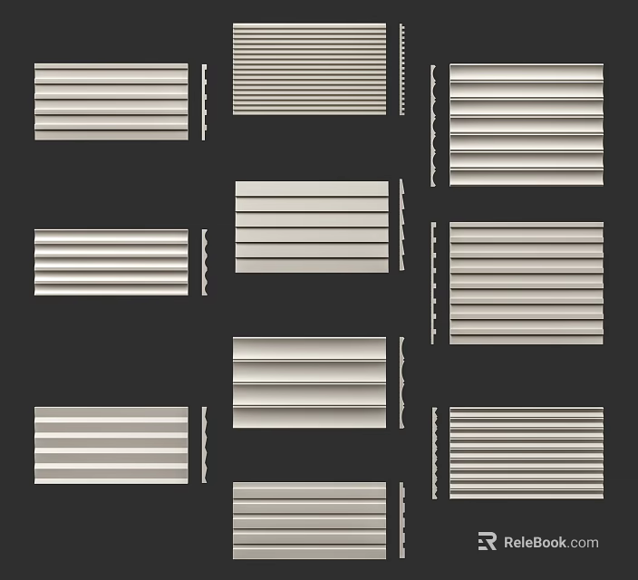 Modern Interior Wall Design With Various Horizontal Decorative Panels And Textured Strips 3d model 