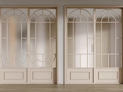 Light Colored Sliding Doors With Glass Panels And Decorative Grid Patterns For Interior Space 3d model