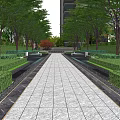 Landscape Wall In Modern Garden With Lined Trees Hedges And Stone Path 3d model