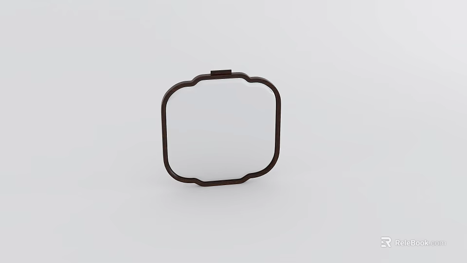 Square Mirror with Brown Frame and Decorative Curved Design on Light Gray Background 3d model