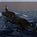Military Submarine Vessel Navigating Open Ocean Waters With Command Tower And Calm Surface