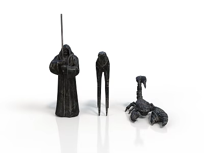 Robe Clad Character With Sword And Tall Slender Scorpion Like Creatures Figurines 3d model