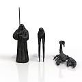 Robe Clad Character With Sword And Tall Slender Scorpion Like Creatures Figurines