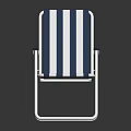 Blue and White Striped Folding Chair with Metal Frame and Armrests for Casual Outdoor Seating