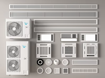 Various Types Of Air Conditioner Vents With Exterior Units And Grille Designs 3d model