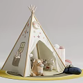 Kids Teepee Tent With Star Moon Decor And Stuffed Animals On Yellow Mat