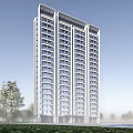 Modern High Rise Residential Building Exterior Design With Glass Windows And Trees