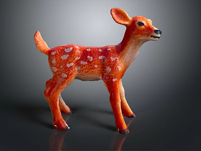 Standing Fawn Toy With Red Body And White Spots On Dark Background 3d model