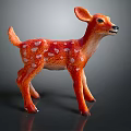 Standing Fawn Toy With Red Body And White Spots On Dark Background