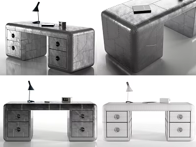Modern Metal Office Desk with Multiple Drawers Desk Lamp and Tablet 3d model