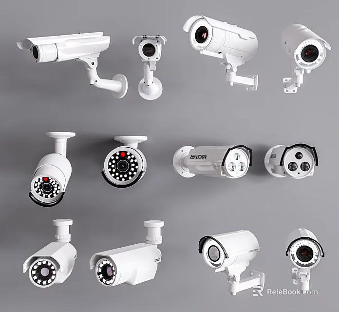 Various Types of Security Surveillance Cameras With Different Designs And Mounting Options 3d model 