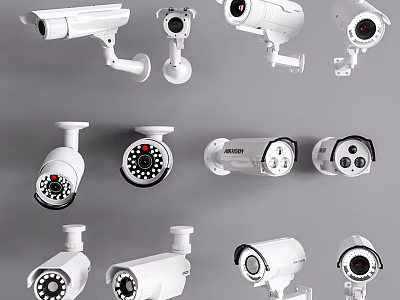 Various Types of Security Surveillance Cameras With Different Designs And Mounting Options 3d model