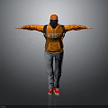 Child Wearing Orange Jacket Hat And Red Shoes With Backpack Standing Arms Outstretched