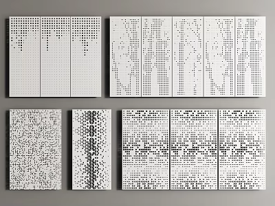 Modern Building Components With Various Perforated Patterns And Decorative Panels 3d model
