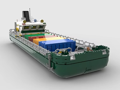 Green Building Blocks Cargo Ship with Colorful Containers and Upper Cabin Structure 3d model