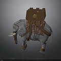 Decorative Elephant Figurine With Wooden Box Gold Ornament Patterned Saddle Cloth And Leather Straps