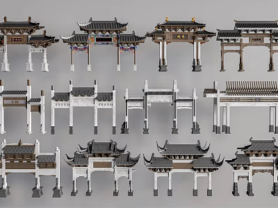Traditional Chinese Memorial Archways With Diverse Classical Architectural Styles And Structures 3d model