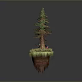 Beautiful Scenic Floating Island with Lush Pine Tree Green Grass Colorful Mushrooms and Flowers