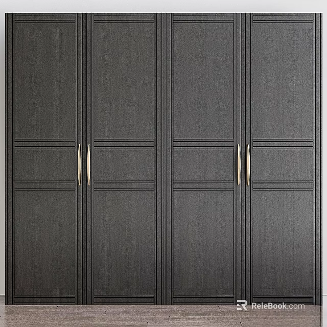 Dark Wooden Chest of Drawers with Multiple Cabinet Doors and Metal Handles 3d model 