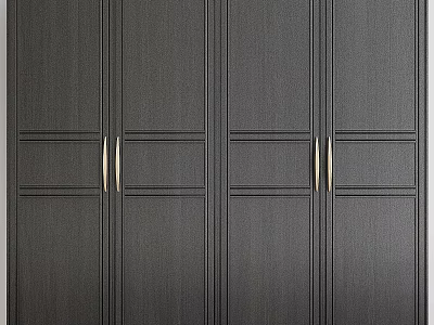 Dark Wooden Chest of Drawers with Multiple Cabinet Doors and Metal Handles 3d model