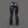 Stylish Black Leather Pants With Decorative Belt And Fringe Hem Design