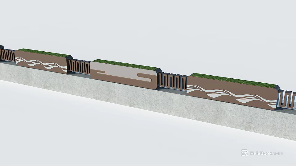 Modern Landscape Wall Design With Green Top And Wavy White Patterns 3d model