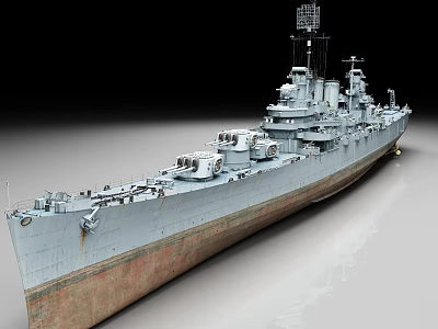 Vintage Military Battleship With Detailed Turrets And Weathered Hull Design 3d model
