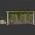 Ornate Outdoor Pavilion With Lattice Roof Covered In Greenery And Decorative Planters