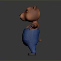 Cute 3D Brown Cartoon Bear In Blue Overalls With Arms Outstretched And Friendly Expression