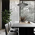Modern Dining Living Room Interior With Large Window Green Plants Black Dining Table And Chairs