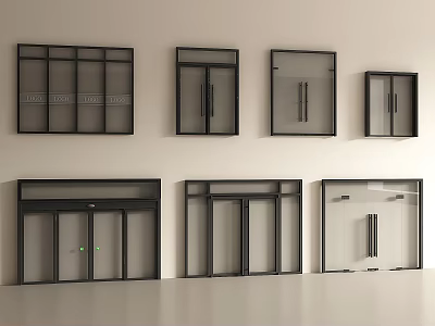 Different Styles of Modern Double Doors with Glass Panels and Black Frames 3d model