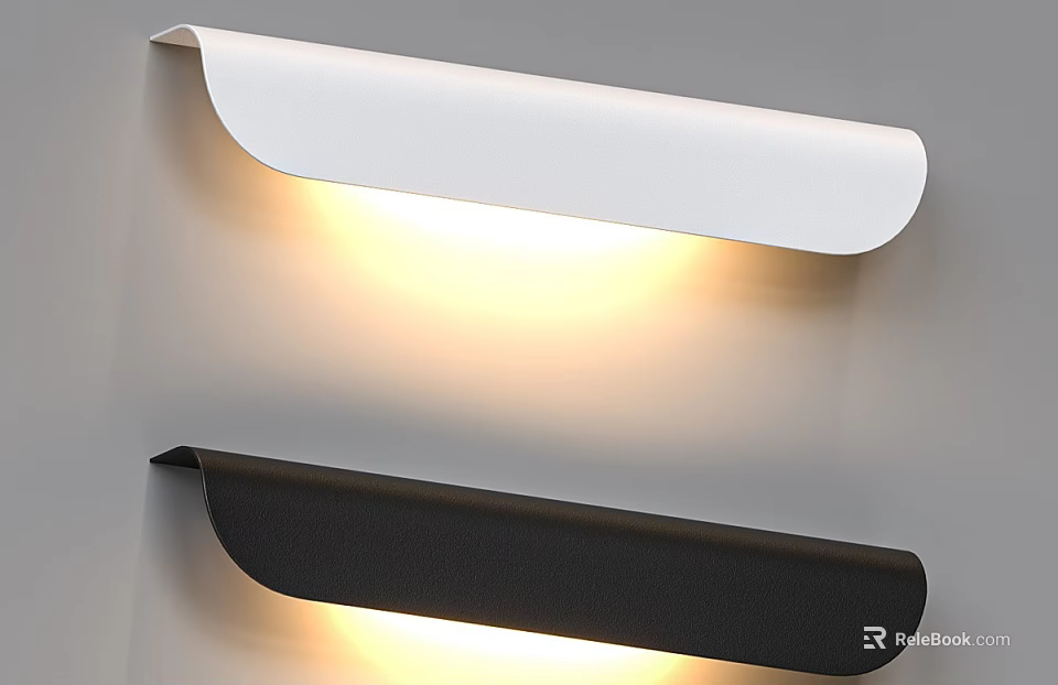 Modern White and Black Wall Sconces with Warm Light Mounted on Gray Wall 3d model