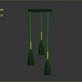 Modern Chandelier With Black Circular Base And Three Cone Shaped Yellow Light Shades