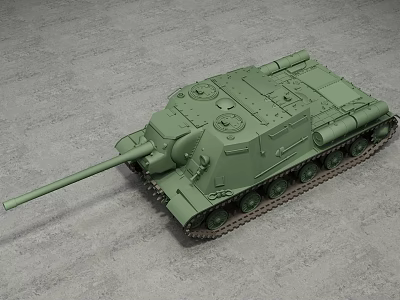Green Military Tank Model With Long Gun Barrel Tracks And Top Hatches 3d model