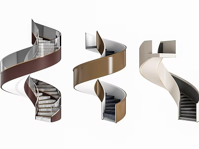 Modern Spiral Staircase Design With Varied Colors Stylish Handrail And Steps 3d model