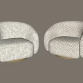 Two Modern Patterned Armchairs With Floral Herringbone Fabric Golden Round Base For Interior Design
