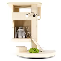 Wooden Cat House Multi Level Design With Staircase Platform And Green Cushion