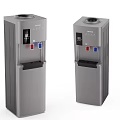 Two Gray Standing Water Dispensers With Digital Display And Red Blue Buttons