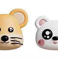 Cute Cartoon Mouse And Panda Head Figurines With Big Eyes And Ears