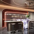 Modern Luxury Indoor Bar Counter With Marble Top LED Lights Bar Stools And Wine Shelf
