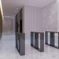 Modern Elevator Lobby Interior With Marble Walls Glass Railings And Floor Tiles