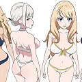 Anime Style Women in Bikini Outfits with Different Hairstyles and Poses
